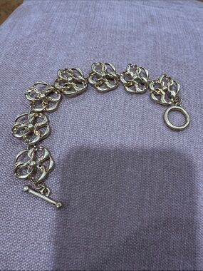 Gold-Tone Floral Link Toggle Bracelet - Women Jewelry